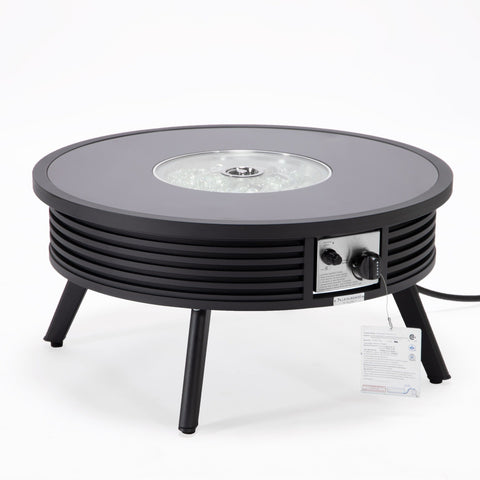 Walbrooke Modern Outdoor Round Fire Pit Table with Powder-Coated Aliuminum Frame and Slats Design