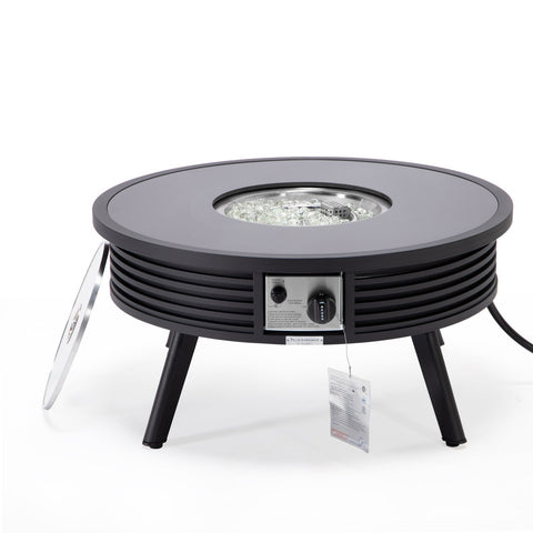 Walbrooke Modern Outdoor Round Fire Pit Table with Powder-Coated Aliuminum Frame and Slats Design