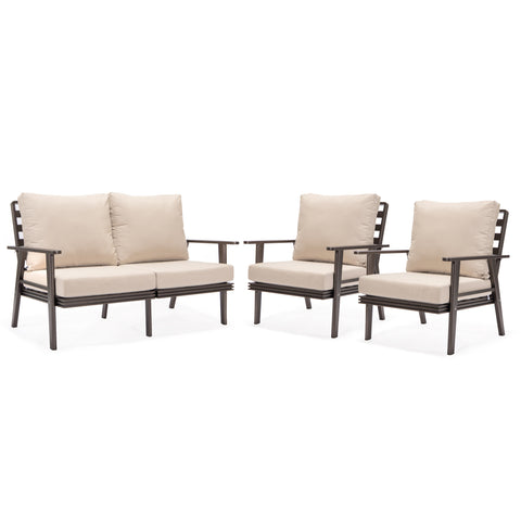 Walbrooke Modern 3-Piece Outdoor Patio Set with Black Aluminum Frame and Removable Cushions Loveseat and Set of 2 Armchairs