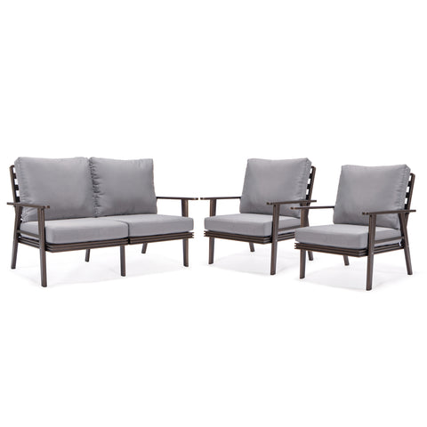 Walbrooke Modern 3-Piece Outdoor Patio Set with Black Aluminum Frame and Removable Cushions Loveseat and Set of 2 Armchairs