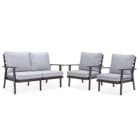 Walbrooke Modern 3-Piece Outdoor Patio Set with Black Aluminum Frame and Removable Cushions Loveseat and Set of 2 Armchairs