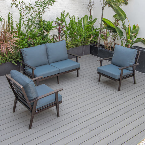 Walbrooke Modern 3-Piece Outdoor Patio Set with Black Aluminum Frame and Removable Cushions Loveseat and Set of 2 Armchairs