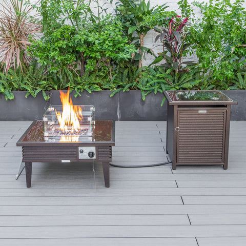 Walbrooke Outdoor Patio Square Fire Pit and Tank Holder with Slats Design