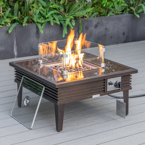 Walbrooke Outdoor Patio Square Fire Pit and Tank Holder with Slats Design