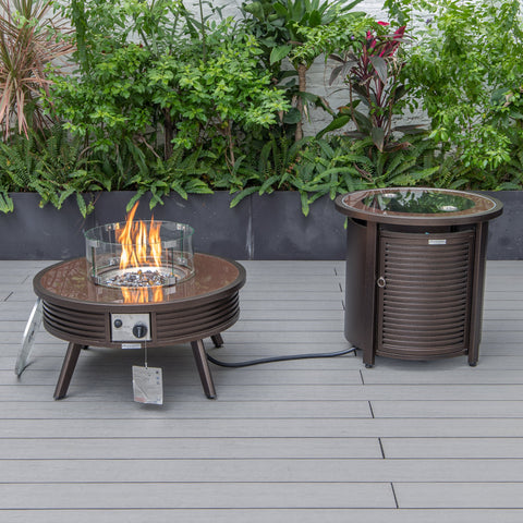 Walbrooke Aluminum Patio Conversation With Slats Design Fire Pit Table & Tank Holder