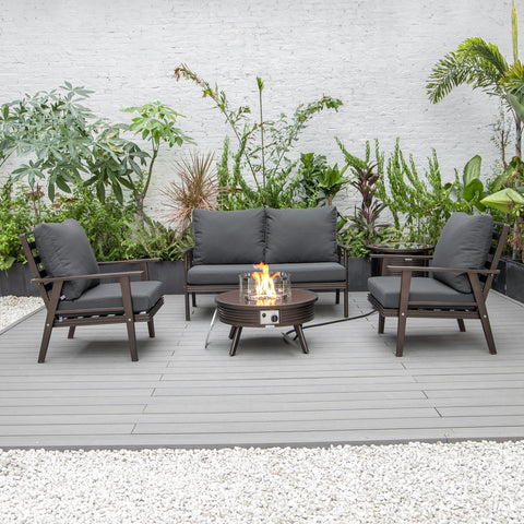 Walbrooke Modern Brown Patio Conversation With Round Fire Pit With Slats Design & Tank Holder