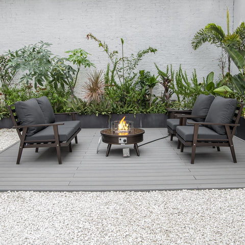 Walbrooke Modern Brown Patio Conversation With Round Fire Pit With Slats Design & Tank Holder