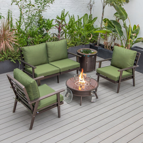 Walbrooke Modern Brown Patio Conversation With Round Fire Pit With Slats Design & Tank Holder