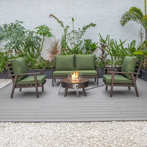 Walbrooke Modern Brown Patio Conversation With Round Fire Pit With Slats Design & Tank Holder