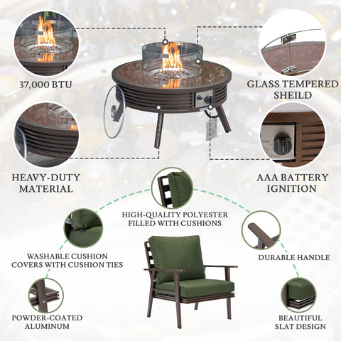 Walbrooke Modern Brown Patio Conversation With Round Fire Pit With Slats Design & Tank Holder