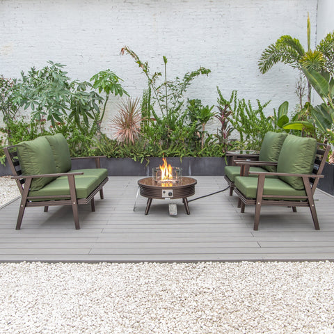 Walbrooke Modern Brown Patio Conversation With Round Fire Pit With Slats Design & Tank Holder