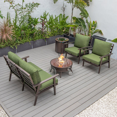 Walbrooke Modern Brown Patio Conversation With Round Fire Pit With Slats Design & Tank Holder