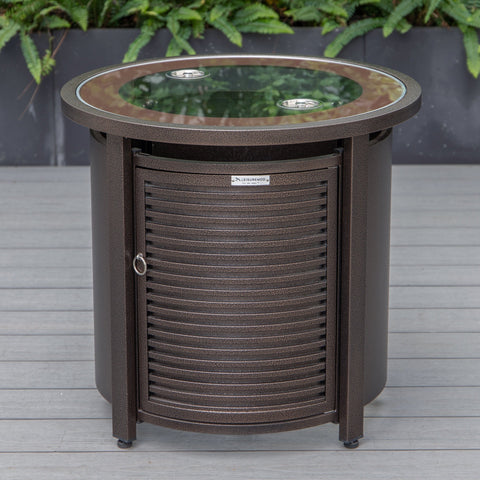 Walbrooke Modern Brown Patio Conversation With Round Fire Pit With Slats Design & Tank Holder