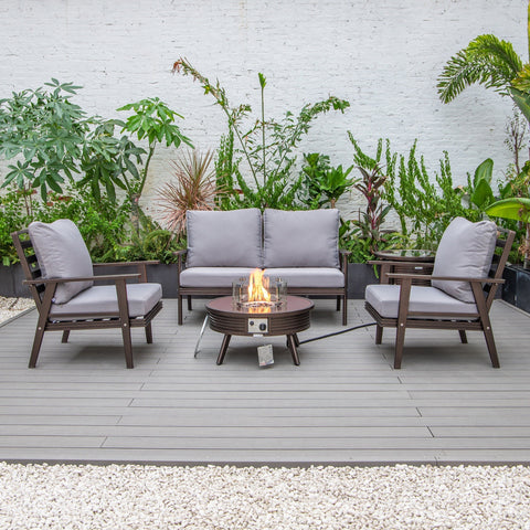 Walbrooke Modern Brown Patio Conversation With Round Fire Pit With Slats Design & Tank Holder