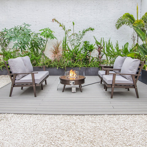 Walbrooke Modern Brown Patio Conversation With Round Fire Pit With Slats Design & Tank Holder