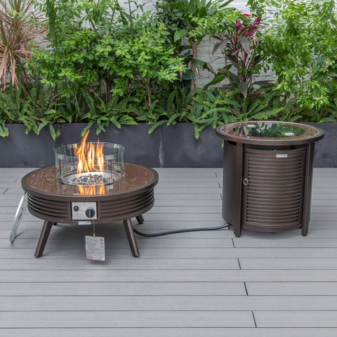 Walbrooke Modern Brown Patio Conversation With Round Fire Pit With Slats Design & Tank Holder