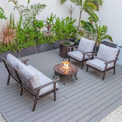 Walbrooke Modern Brown Patio Conversation With Round Fire Pit With Slats Design & Tank Holder