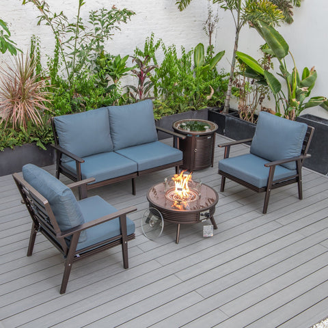 Walbrooke Modern Brown Patio Conversation With Round Fire Pit With Slats Design & Tank Holder