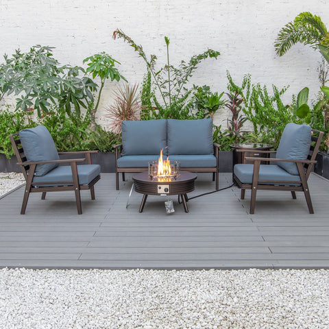 Walbrooke Modern Brown Patio Conversation With Round Fire Pit With Slats Design & Tank Holder