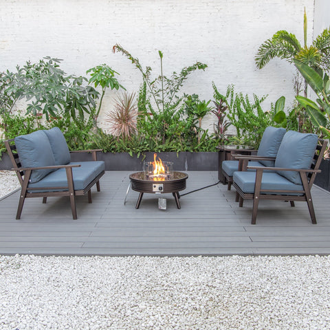 Walbrooke Modern Brown Patio Conversation With Round Fire Pit With Slats Design & Tank Holder