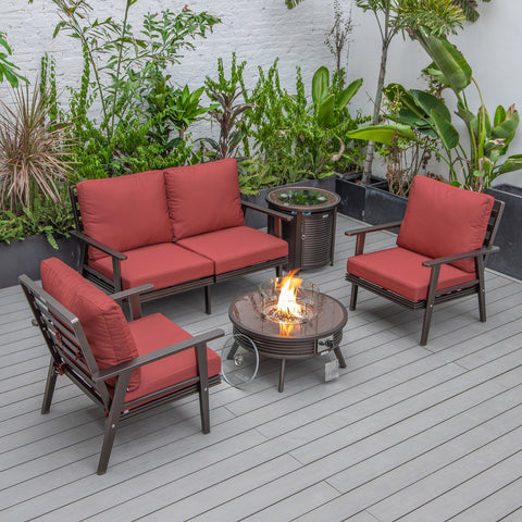 Walbrooke Modern Brown Patio Conversation With Round Fire Pit With Slats Design & Tank Holder