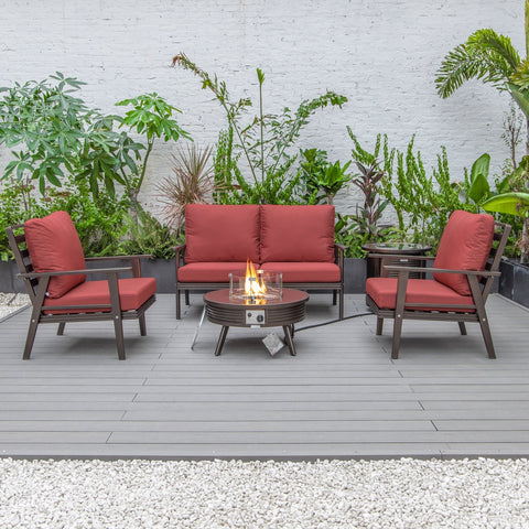 Walbrooke Modern Brown Patio Conversation With Round Fire Pit With Slats Design & Tank Holder