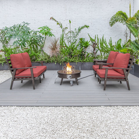 Walbrooke Modern Brown Patio Conversation With Round Fire Pit With Slats Design & Tank Holder