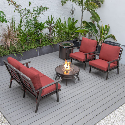 Walbrooke Modern Brown Patio Conversation With Round Fire Pit With Slats Design & Tank Holder