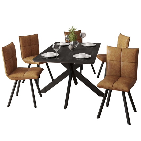 Ravenna 5-Piece Dining Set 63" Rectangular Dining Table with Ebony MDF Top and 4 Leather Side Chairs