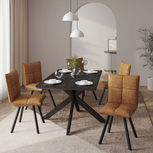 Ravenna 5-Piece Dining Set 63" Rectangular Dining Table with Ebony MDF Top and 4 Leather Side Chairs