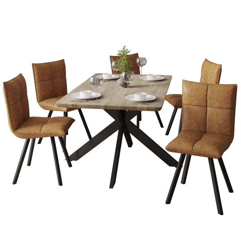 Ravenna 5-Piece Dining Set 63" Rectangular Dining Table with Natural Wood MDF Top and 4 Leather Side Chairs