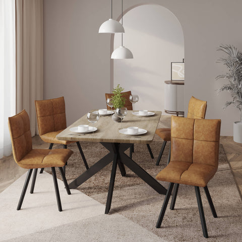 Ravenna 5-Piece Dining Set 63" Rectangular Dining Table with Natural Wood MDF Top and 4 Leather Side Chairs