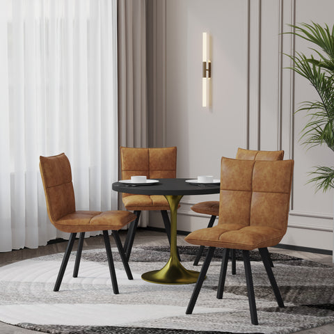 Verve 5-Piece Dining Set with 36" Round Dining Table in Black MDF Top and 4 Leather Dining Chairs