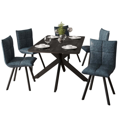 Ravenna 5-Piece Dining Set 63" Rectangular Dining Table with Ebony MDF Top and 4 Leather Side Chairs