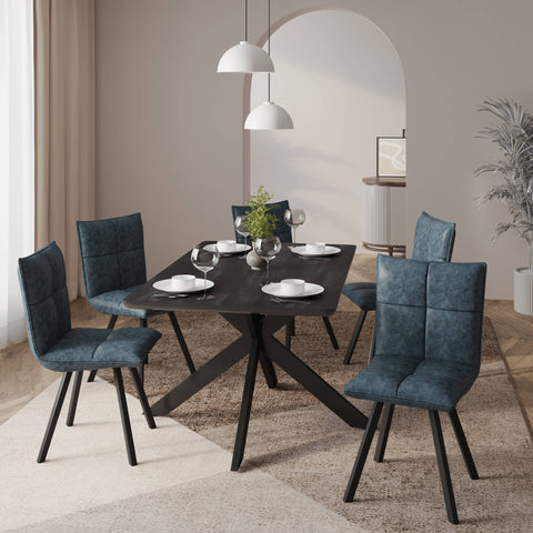 Ravenna 5-Piece Dining Set 63" Rectangular Dining Table with Ebony MDF Top and 4 Leather Side Chairs