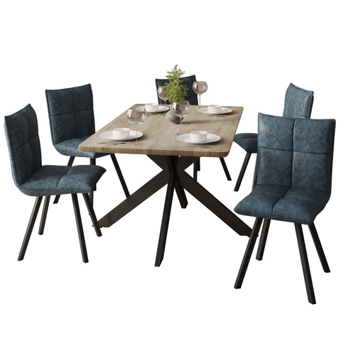 Ravenna 5-Piece Dining Set 63" Rectangular Dining Table with Natural Wood MDF Top and 4 Leather Side Chairs