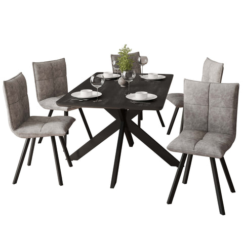 Ravenna 5-Piece Dining Set 63" Rectangular Dining Table with Ebony MDF Top and 4 Leather Side Chairs