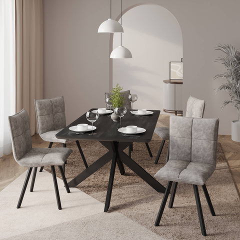 Ravenna 5-Piece Dining Set 63" Rectangular Dining Table with Ebony MDF Top and 4 Leather Side Chairs