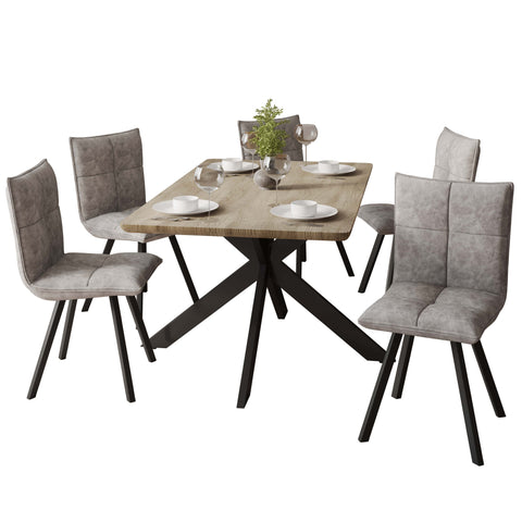 Ravenna 5-Piece Dining Set 63" Rectangular Dining Table with Natural Wood MDF Top and 4 Leather Side Chairs