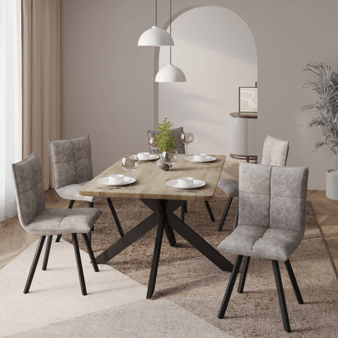 Ravenna 5-Piece Dining Set 63" Rectangular Dining Table with Natural Wood MDF Top and 4 Leather Side Chairs