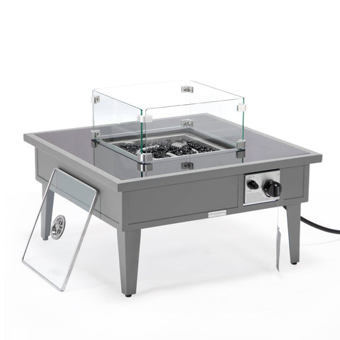 Walbrooke Modern Outdoor Square Fire Pit Table with Powder-Coated Aliuminum Frame