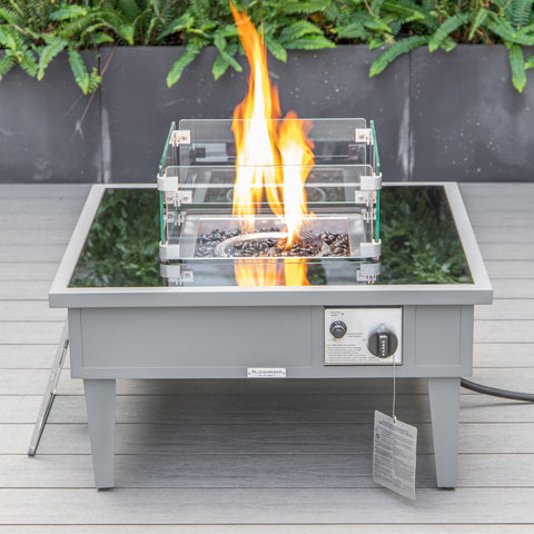 Walbrooke Modern Outdoor Square Fire Pit Table with Powder-Coated Aliuminum Frame