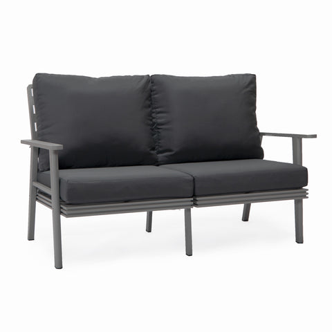 Walbrooke Modern Outdoor Patio Loveseat – Black, Brown, White, or Grey Frame & Removable Cushions