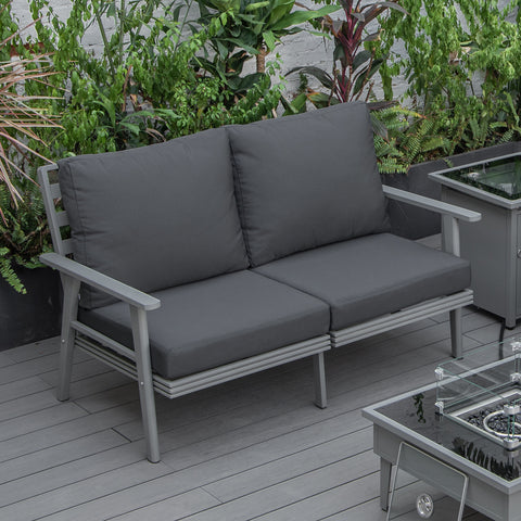 Walbrooke Modern Outdoor Patio Loveseat – Black, Brown, White, or Grey Frame & Removable Cushions