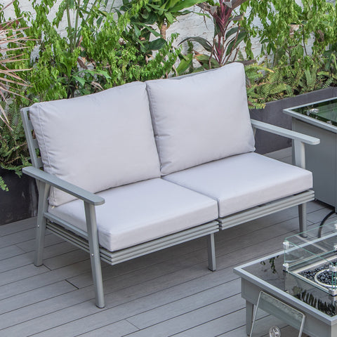 Walbrooke Modern Outdoor Patio Loveseat – Black, Brown, White, or Grey Frame & Removable Cushions