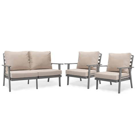 Walbrooke Modern 3-Piece Outdoor Patio Set with Black Aluminum Frame and Removable Cushions Loveseat and Set of 2 Armchairs