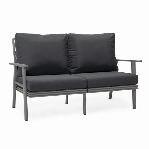 Walbrooke Modern 3-Piece Outdoor Patio Set with Grey Aluminum Frame and Removable Cushions Loveseat and Set of 2 Armchairs