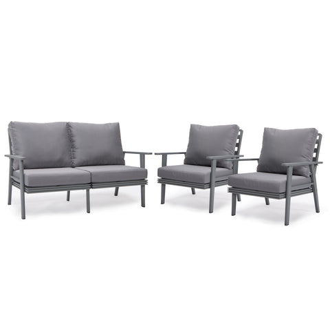 Walbrooke Modern 3-Piece Outdoor Patio Set with Black Aluminum Frame and Removable Cushions Loveseat and Set of 2 Armchairs