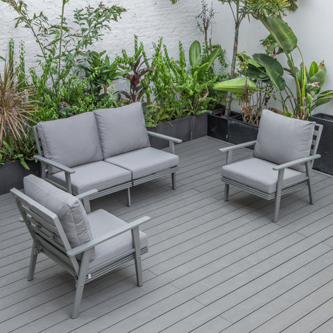 Walbrooke Modern 3-Piece Outdoor Patio Set with Black Aluminum Frame and Removable Cushions Loveseat and Set of 2 Armchairs