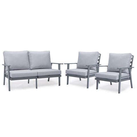 Walbrooke Modern 3-Piece Outdoor Patio Set with Black Aluminum Frame and Removable Cushions Loveseat and Set of 2 Armchairs